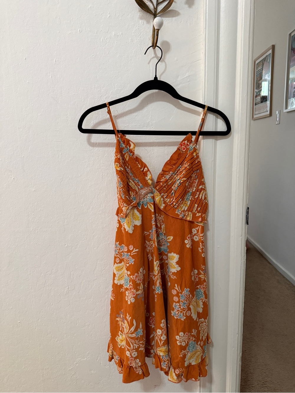 Free People Orange Floral Spaghetti Strap Sundress
